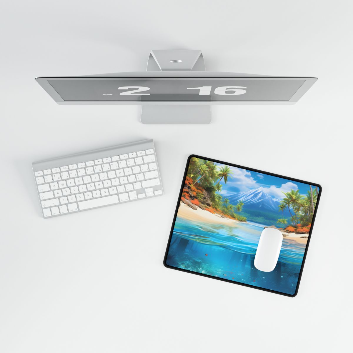 Tropical Paradise Tranquility: Lush Island Getaway Art - Desk Mat