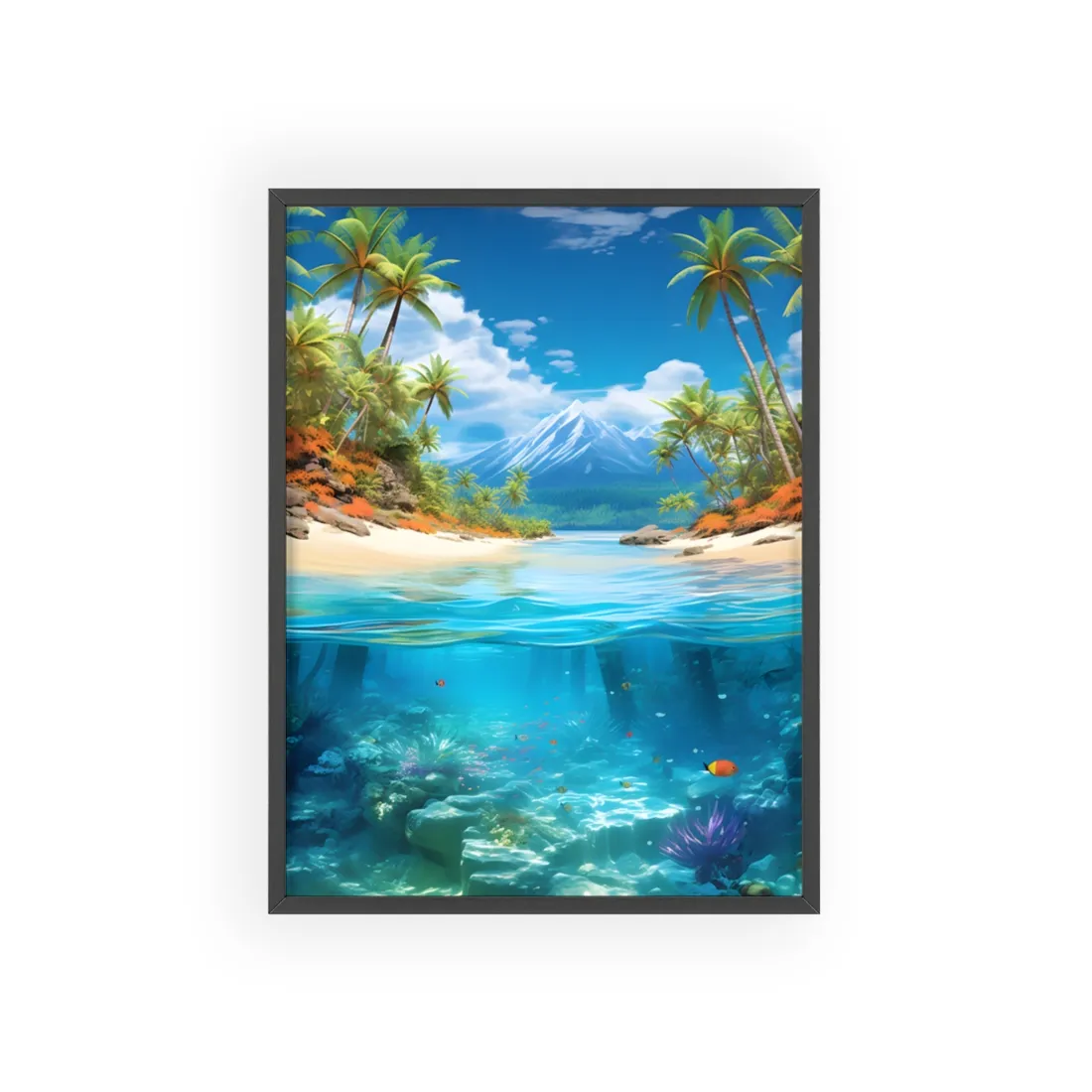 Tropical Paradise Tranquility: Lush Island Getaway Art - Framed Poster