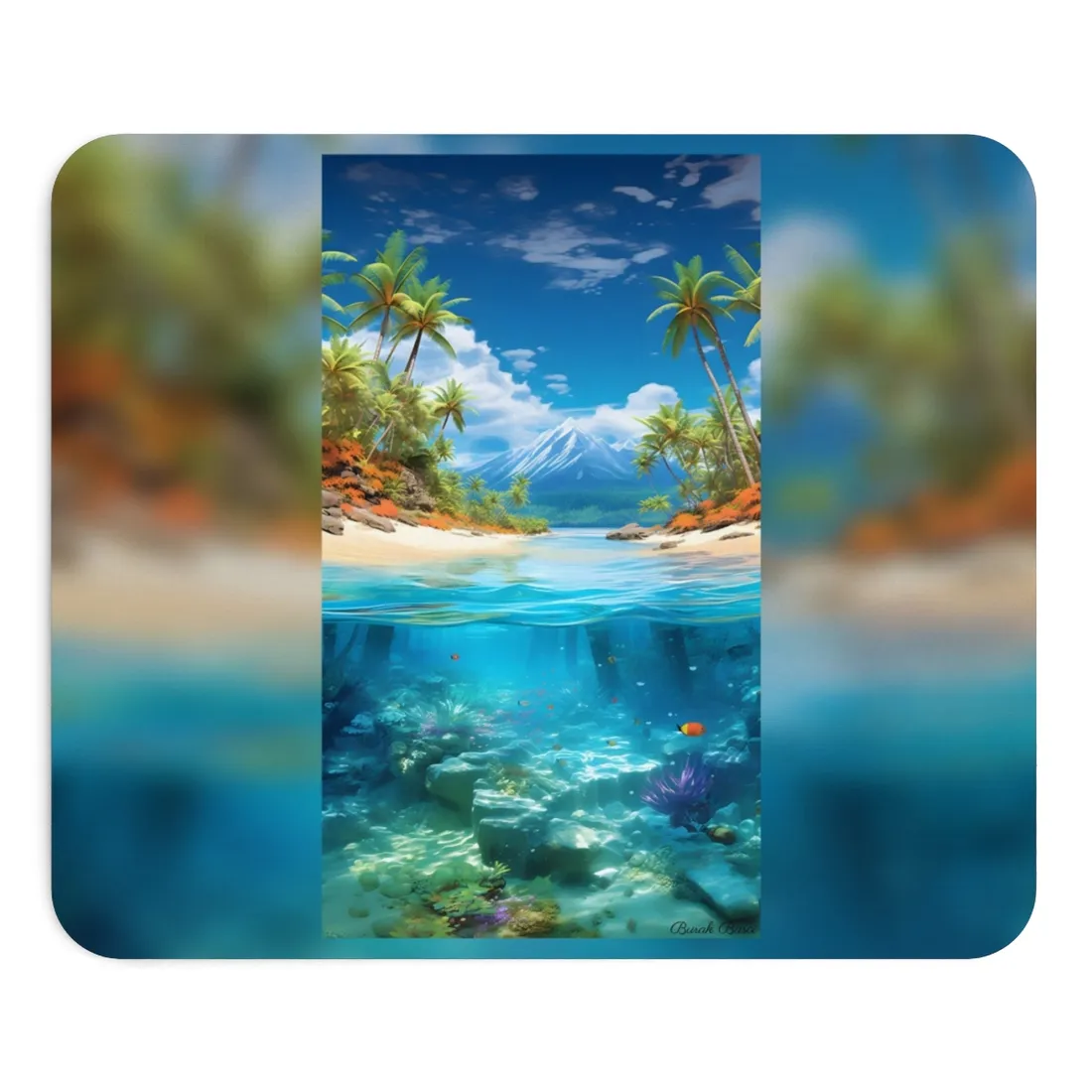Tropical Paradise Tranquility: Lush Island Getaway Art - Mouse Pad