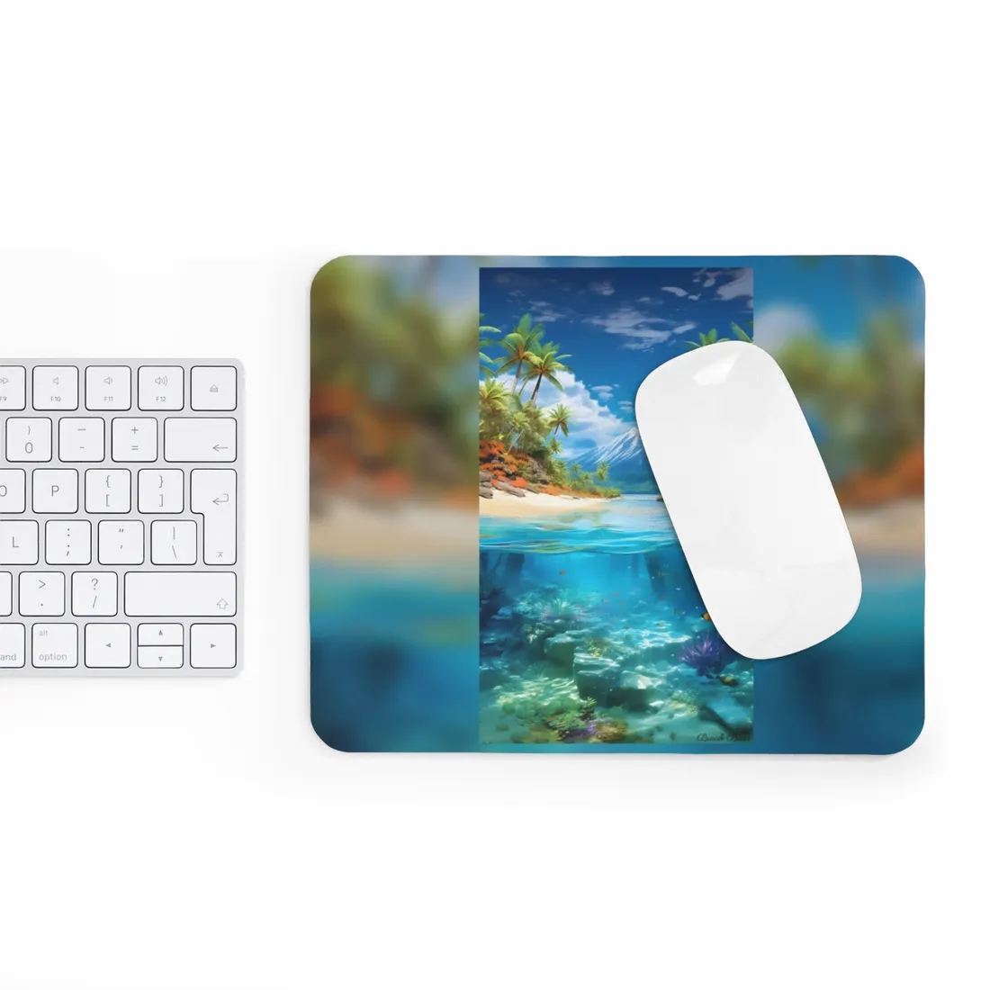 Tropical Paradise Tranquility: Lush Island Getaway Art - Mouse Pad