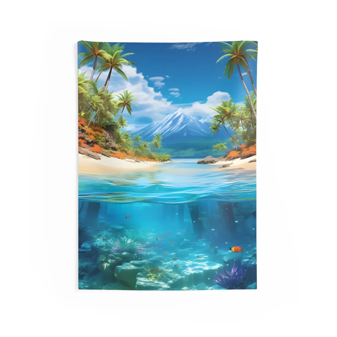 Tropical Paradise Tranquility: Lush Island Getaway Art - Wall Tapestry