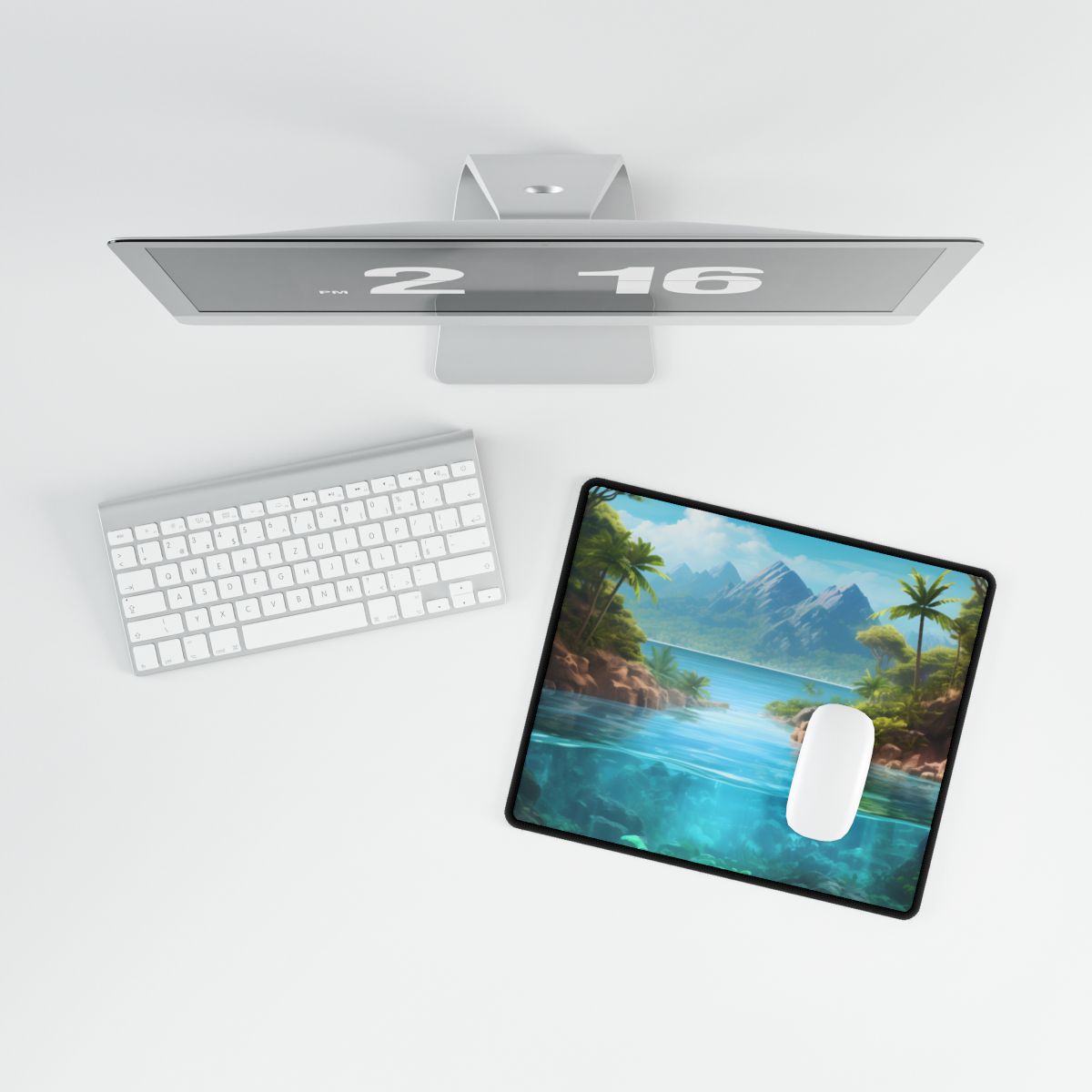 Tropical Tranquility: Serene Lagoon Island Art - Desk Mat