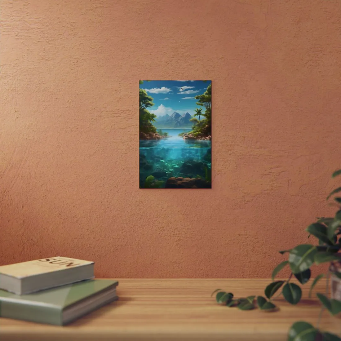 Tropical Tranquility: Serene Lagoon Island Art - Metal Poster