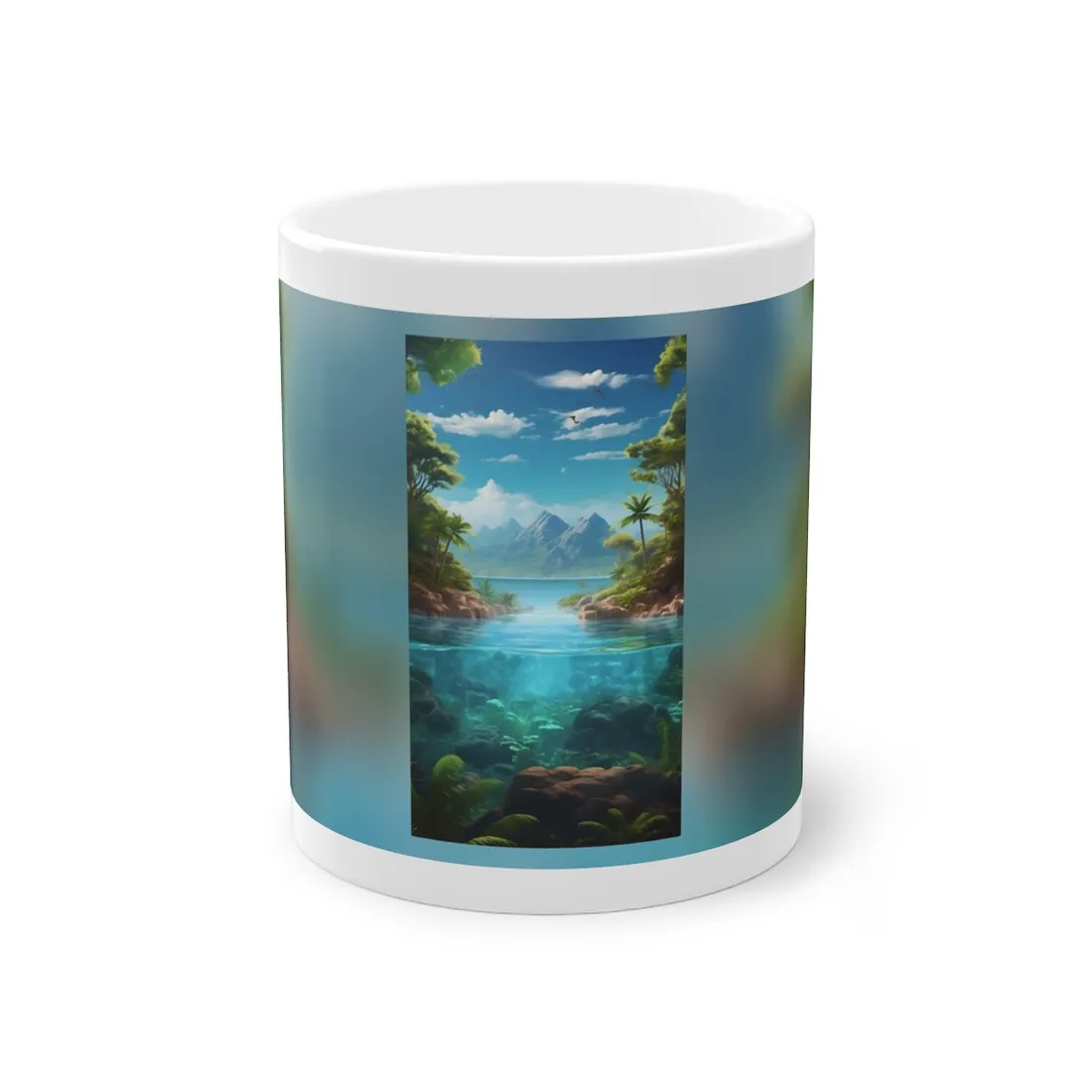 Tropical Tranquility: Serene Lagoon Island Art - Mug