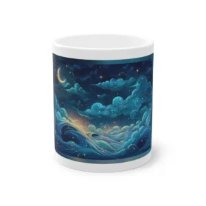 Crescent Moon over Night Waves Mug