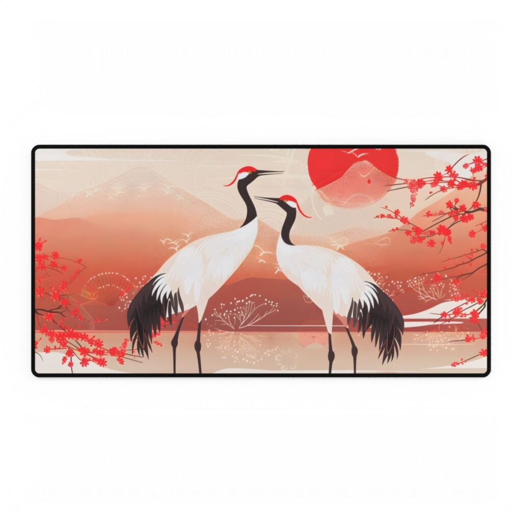 Two Cranes in Serene Nature: Tranquil Wildlife Artwork - Desk Mat