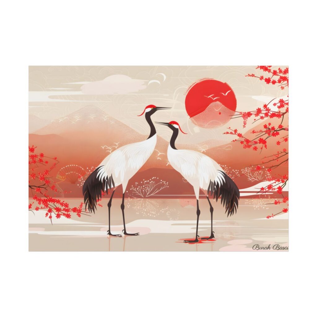 Two Cranes in Serene Nature: Tranquil Wildlife Artwork - Poster