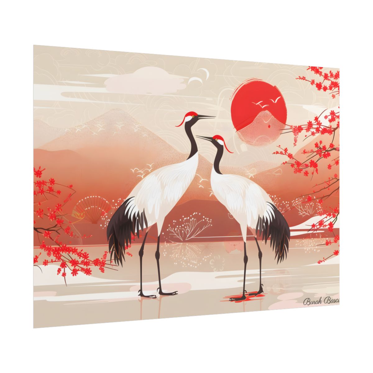 Two Cranes in Serene Nature: Tranquil Wildlife Artwork - Poster
