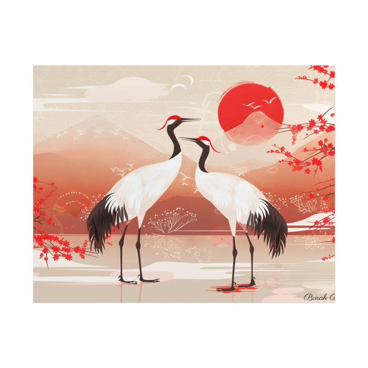Two Cranes in Serene Nature: Tranquil Wildlife Artwork - Poster