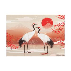 Two Red-Crowned Cranes at Sunset Poster