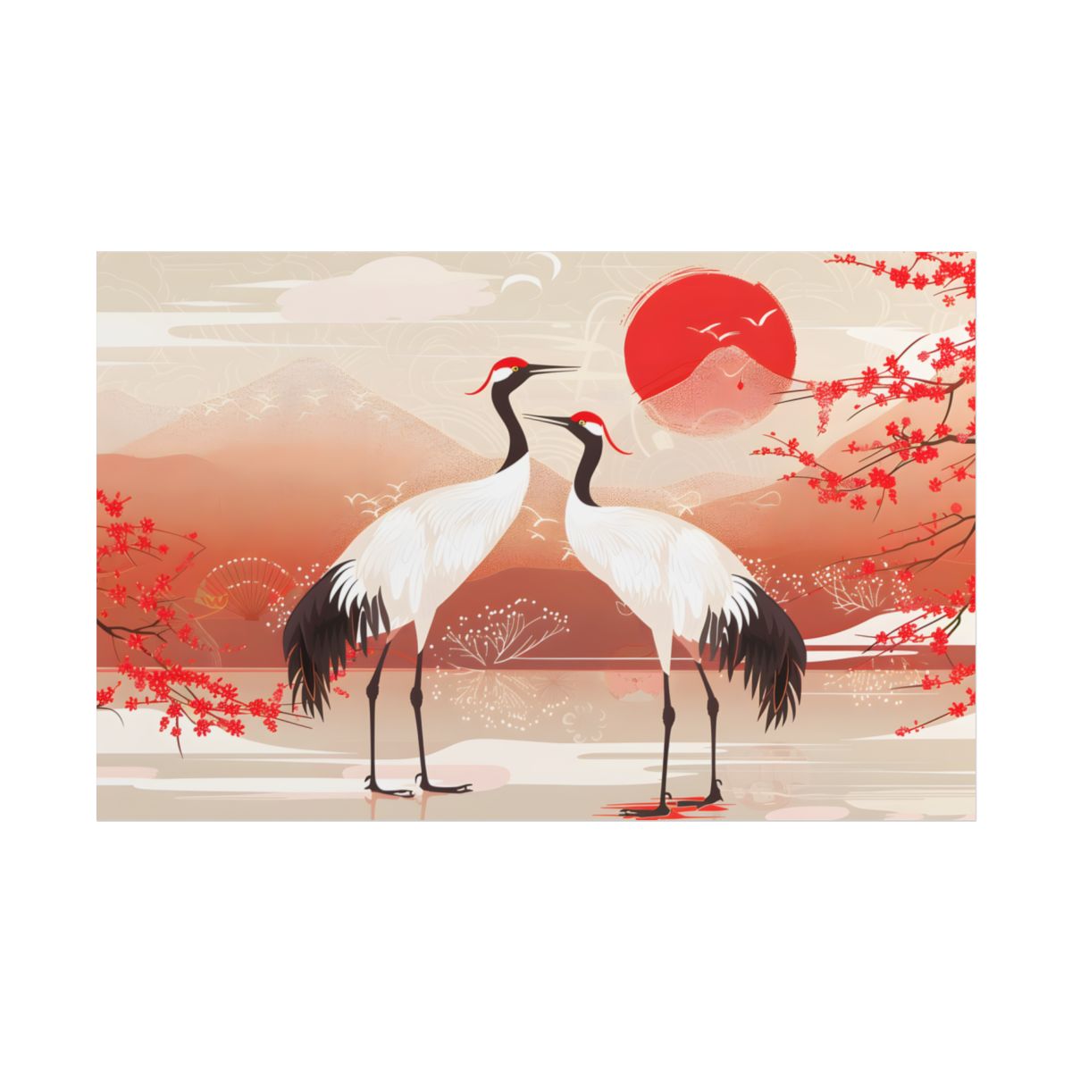 Two Cranes in Serene Nature: Tranquil Wildlife Artwork - Poster