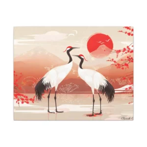 Two Red-Crowned Cranes at Sunset Canvas Print