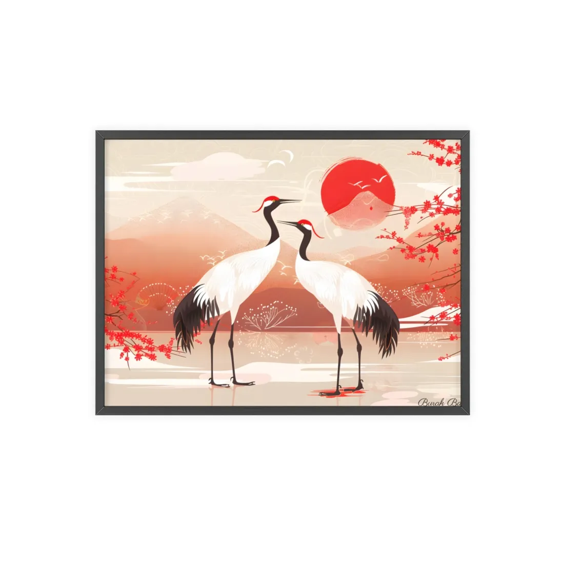 Two Cranes in Serene Nature: Tranquil Wildlife - Framed Poster