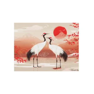Two Red-Crowned Cranes at Sunset Metal Poster