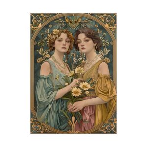 Two Women Holding Flowers Poster