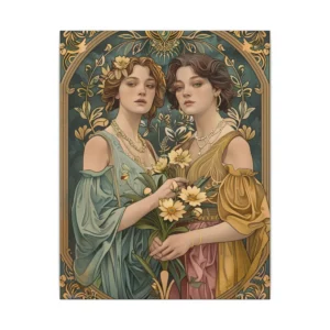 Two Women Holding Flowers Canvas Print