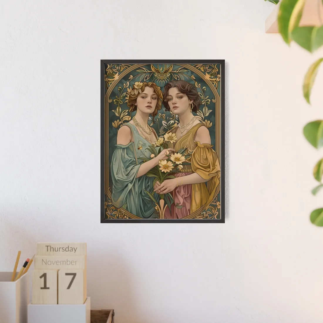 Two Women in Ornate Attire Holding Primr: Traditional Turkish - Framed Poster