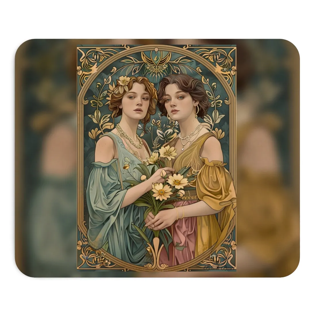 Two Women in Ornate Attire Holding Primr: Traditional Turkish - Mouse Pad