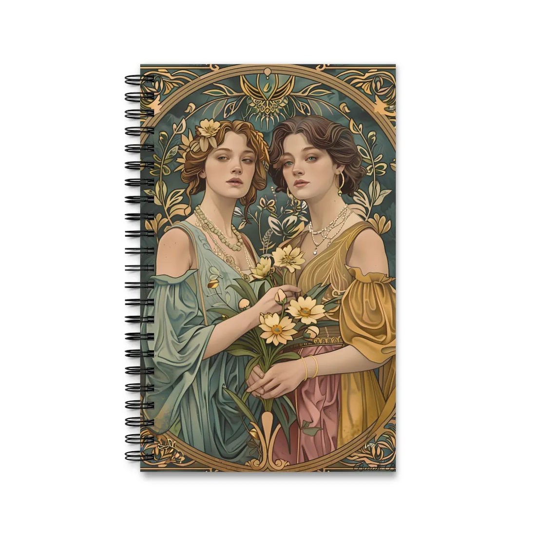 Two Women in Ornate Attire Holding Primr: Traditional Turkish - Spiral Notebook