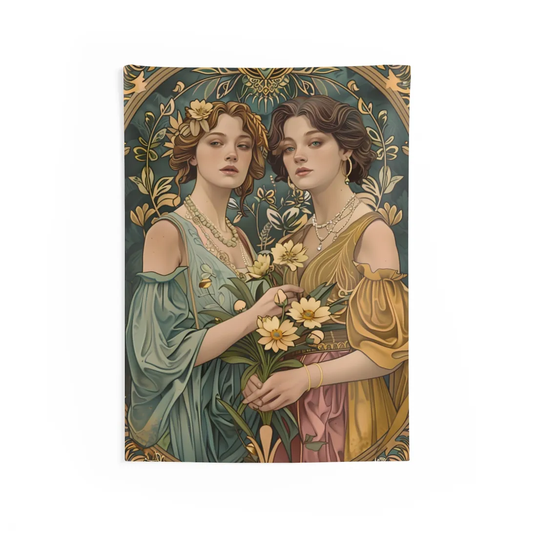 Two Women in Ornate Attire Holding Primr: Traditional Turkish - Wall Tapestry