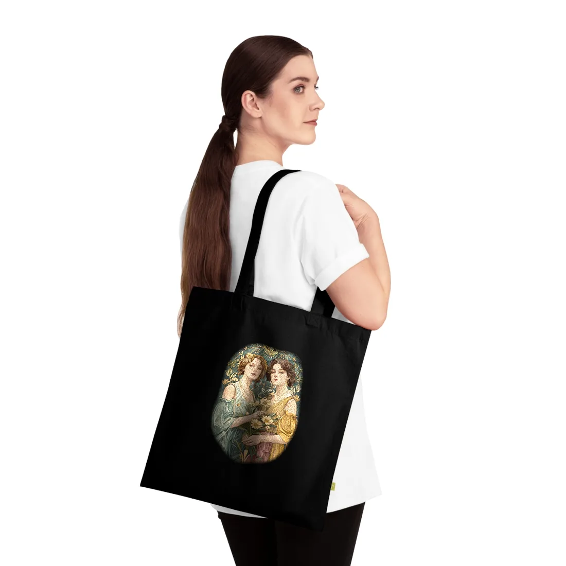 Two Women in Ornate Attire Holding Primr: Traditional Turkish - Tote Bag (Black)