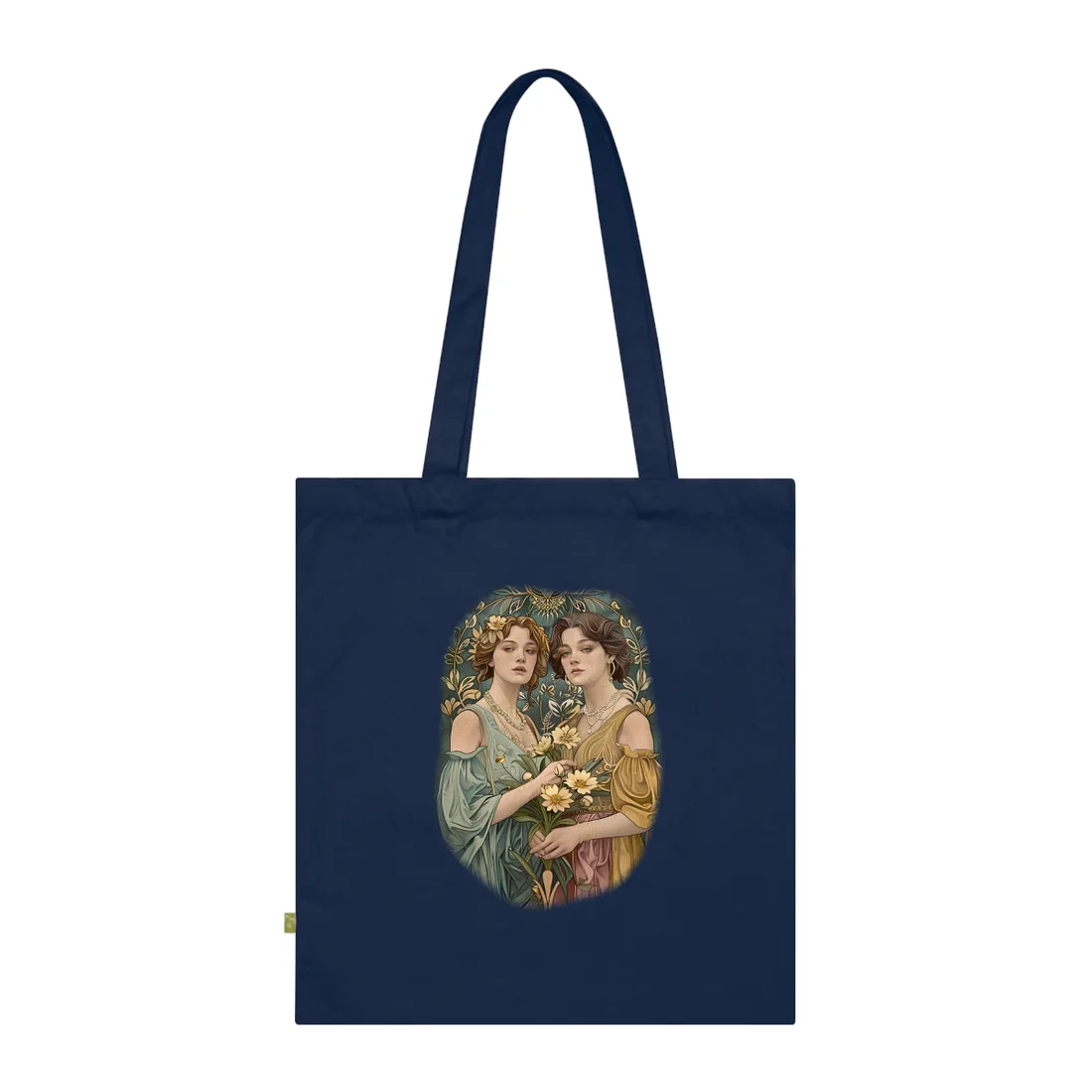 Two Women in Ornate Attire Holding Primr: Traditional Turkish - Tote Bag (French Navy)