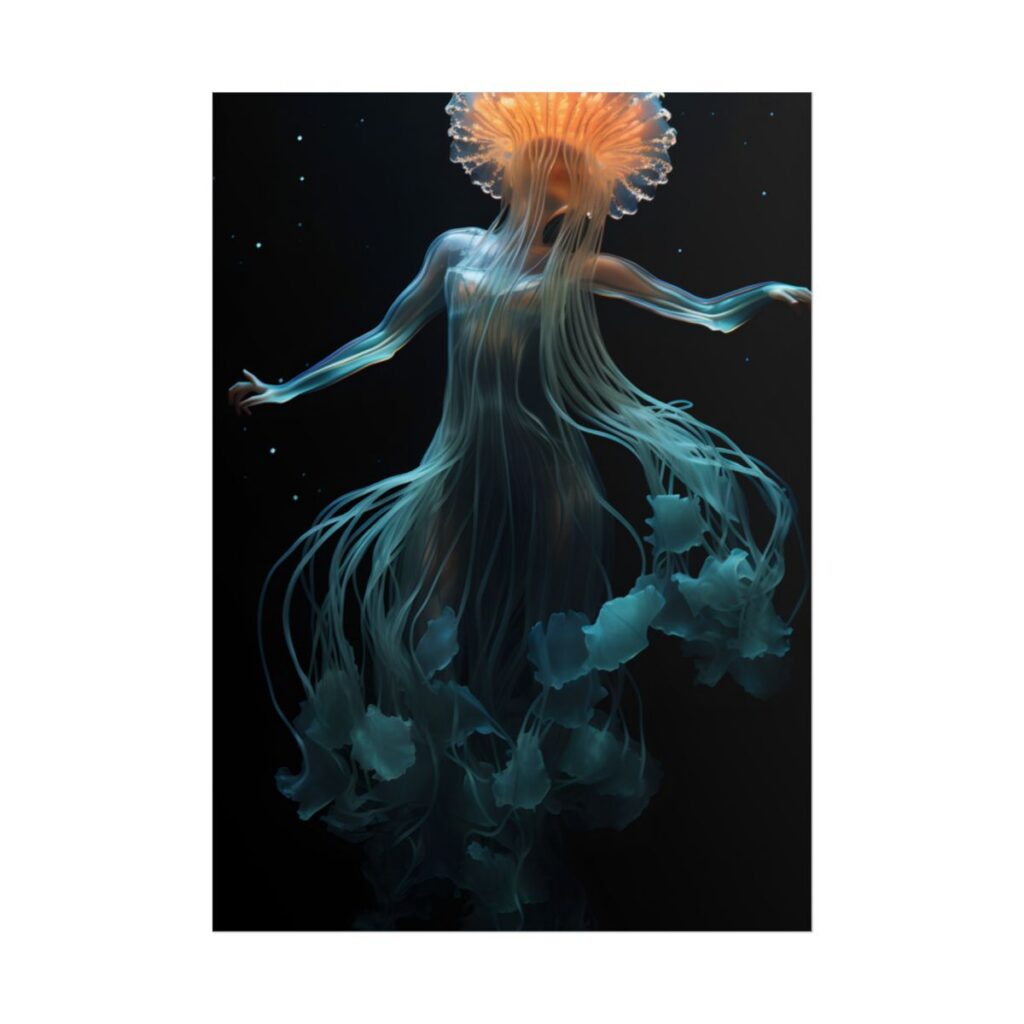 Underwater ballet of luminescent beauty: A dance in motion with oceanic harmony - Poster