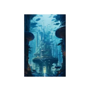 Blue Underwater Towers with Fish Metal Poster