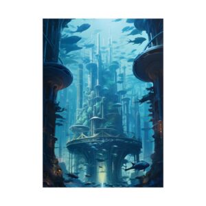Blue Underwater Towers with Fish Poster