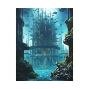 Futuristic City Above Lagoon Canvas Print