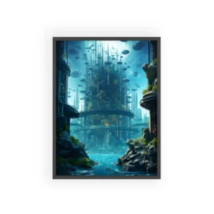 Futuristic City Above Lagoon Framed Poster