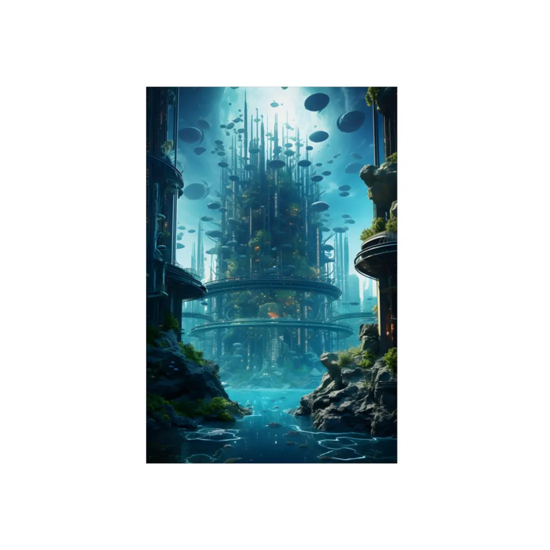 Underwater City: Futuristic Metropol in Calm Waters - Metal Poster