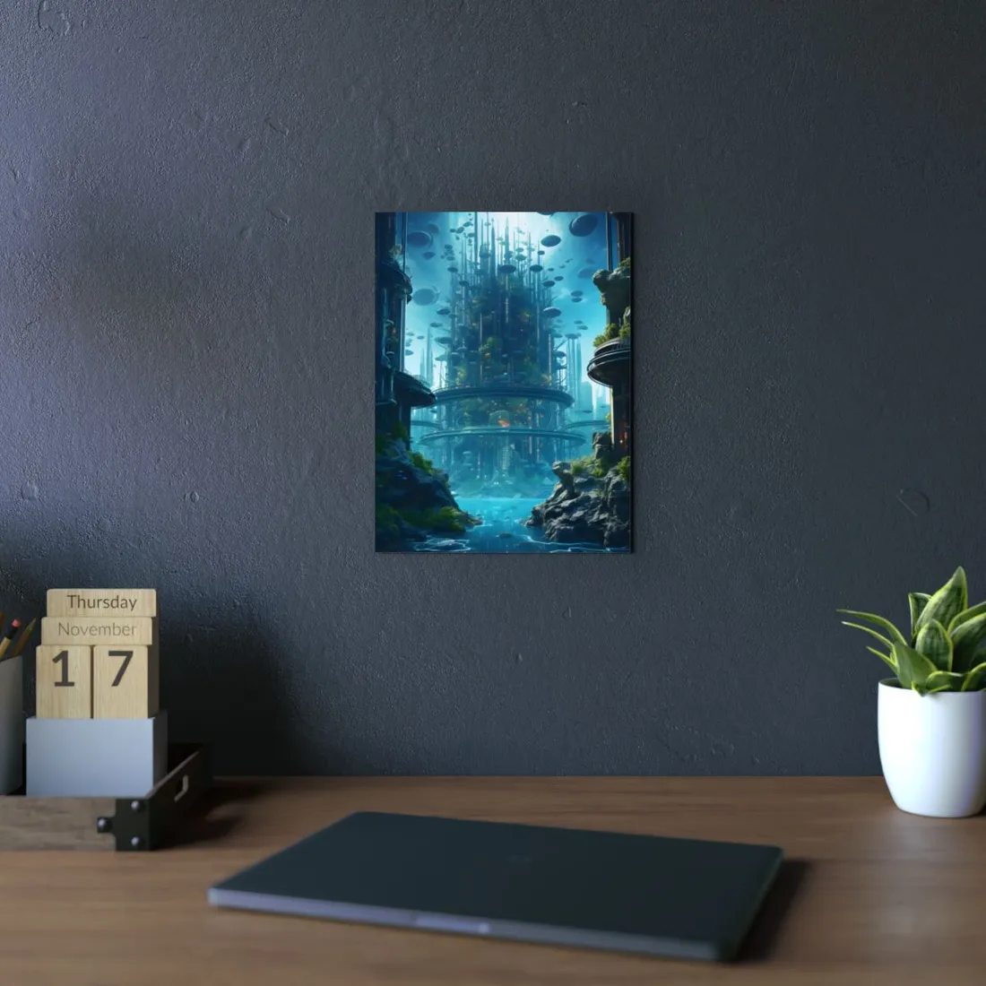 Underwater City: Futuristic Metropol in Calm Waters - Metal Poster