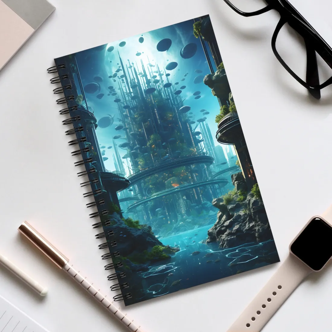 Underwater City: Futuristic Metropol in Calm Waters - Spiral Notebook