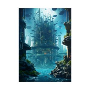 Futuristic City Above Lagoon Poster