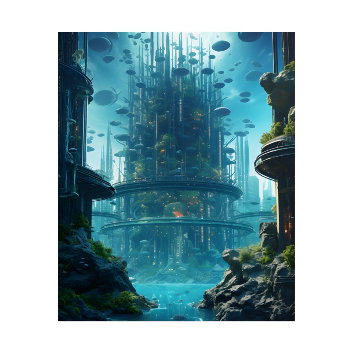 Underwater City: Futuristic Metropol in Calm Waters - Poster