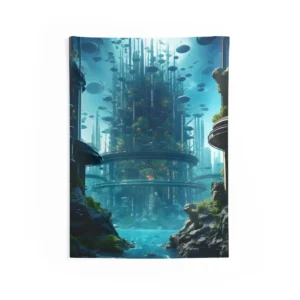 Futuristic City Above Lagoon Wall Tapestry