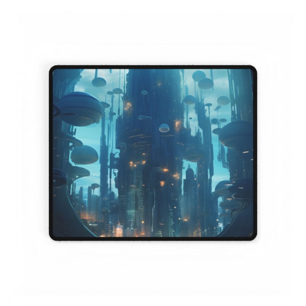 Underwater City of the Future: Modern Metropolis Digital Art - Desk Mat