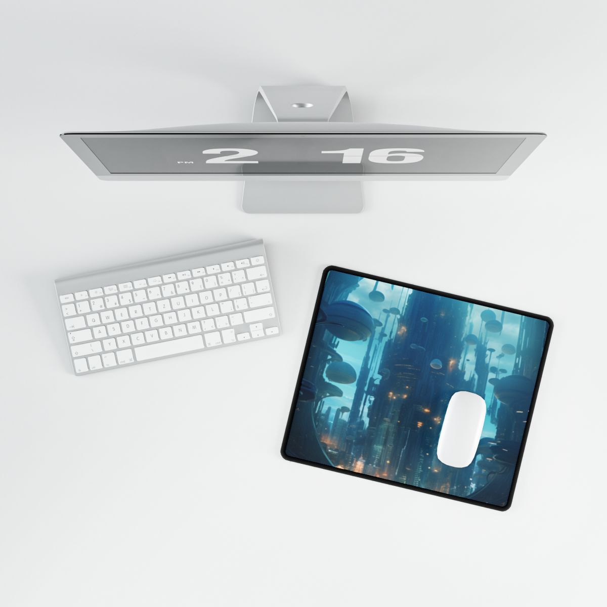 Underwater City of the Future: Modern Metropolis Digital Art - Desk Mat