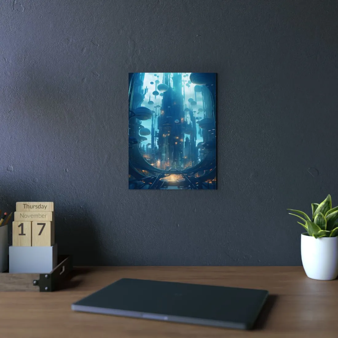 Underwater City of the Future: Modern Metropolis Digital Art - Metal Poster