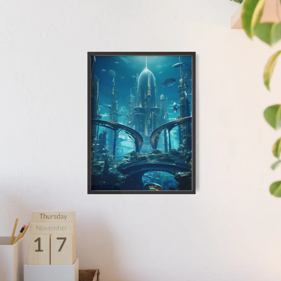 Underwater City of the Future: Sleek Modern Architecture - Framed Poster