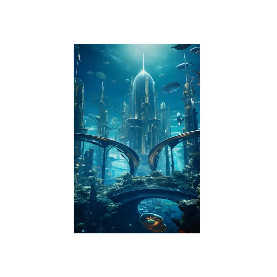 Underwater City of the Future: Sleek Modern Architecture - Metal Poster