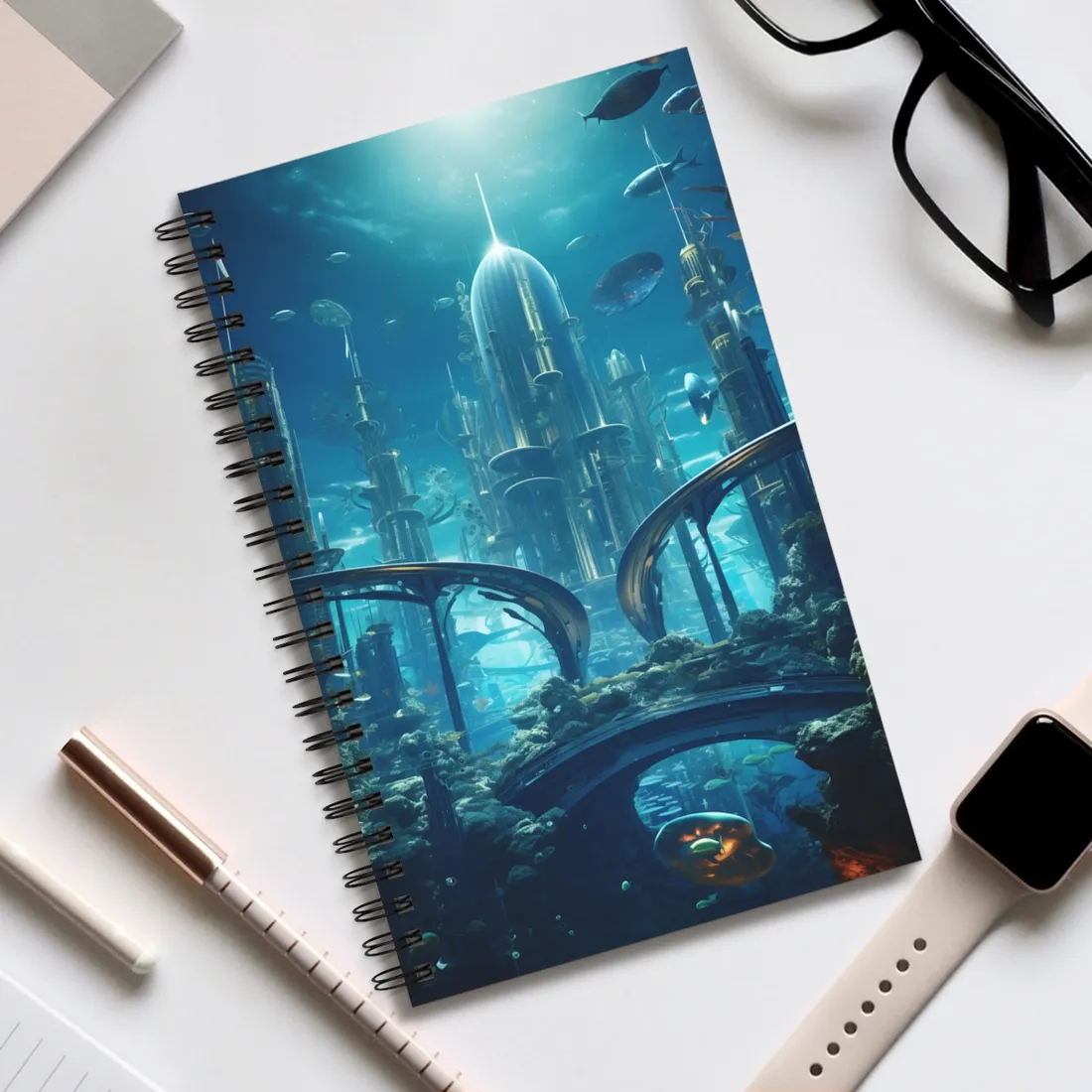 Underwater City of the Future: Sleek Modern Architecture - Spiral Notebook
