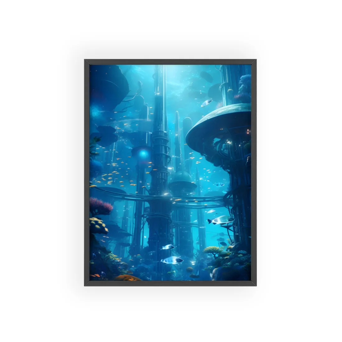 Underwater City of the Future: Submerged Metropolis - Framed Poster