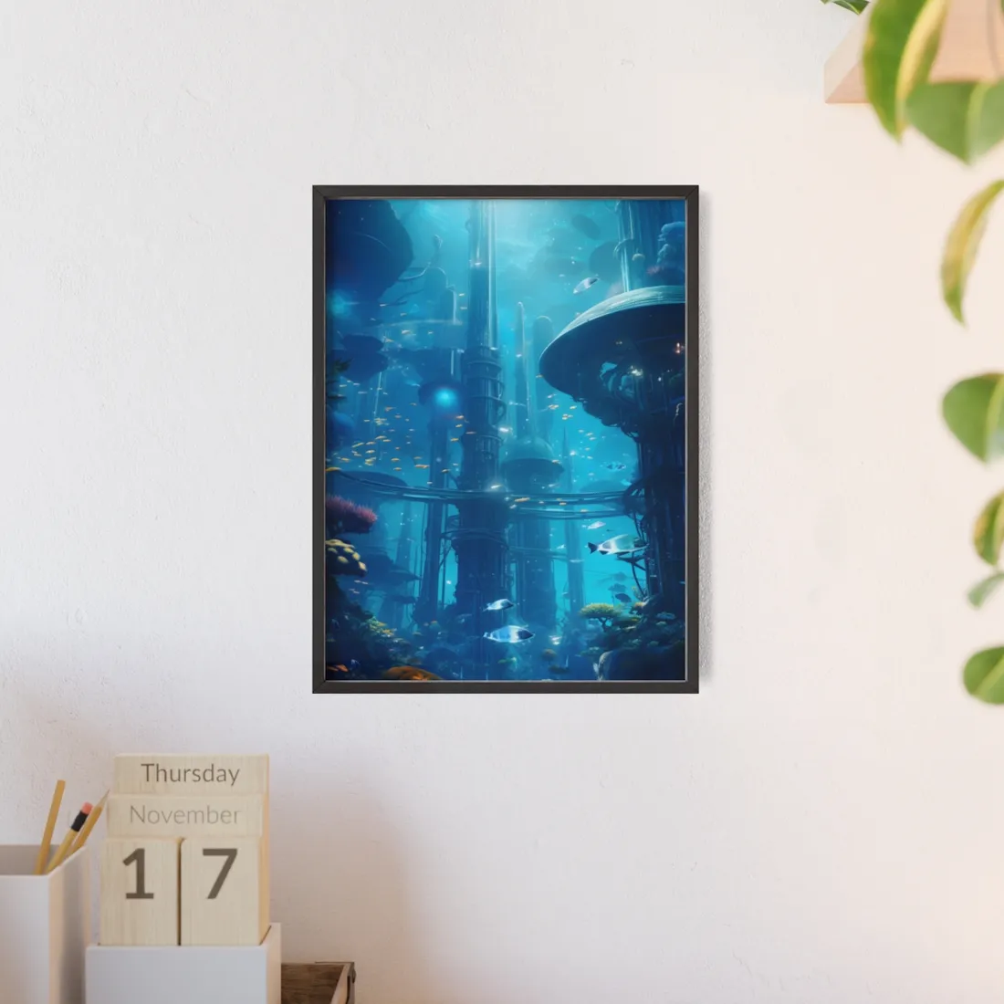 Underwater City of the Future: Submerged Metropolis - Framed Poster