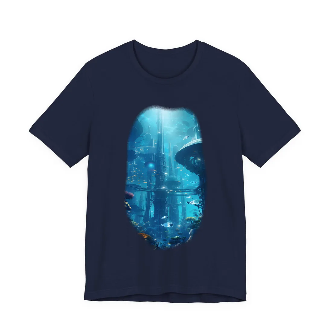 Underwater City of the Future: Submerged Metropolis T-Shirt - T-Shirt (Navy)