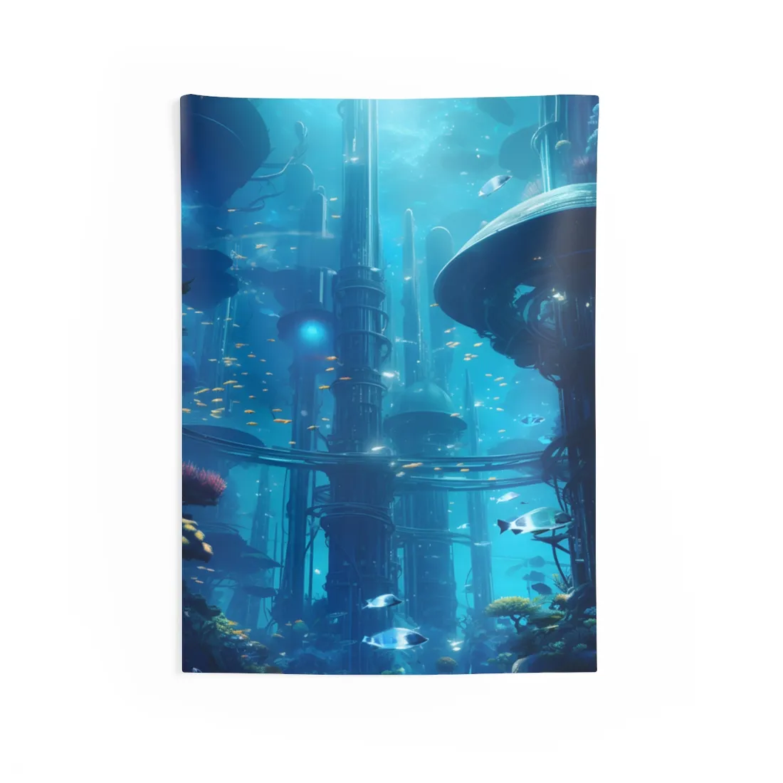 Underwater City of the Future: Submerged Metropolis - Wall Tapestry