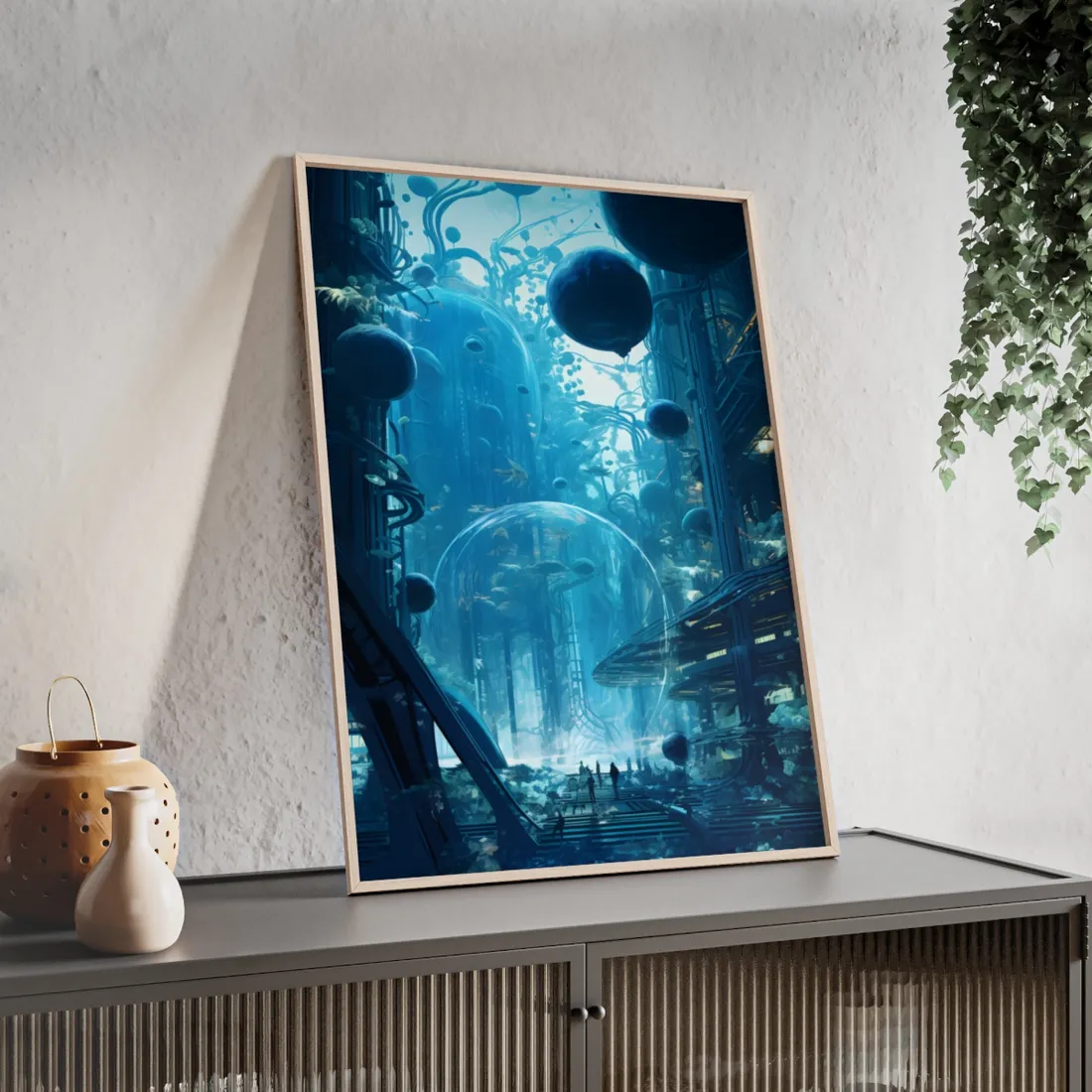 Underwater City of the Future: Sustainable Living in Harmony with Nature - Framed Poster