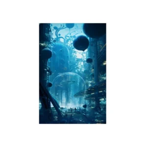 Blue Futuristic City Metal Poster