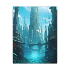 Glowing Spired Sea City Canvas Print